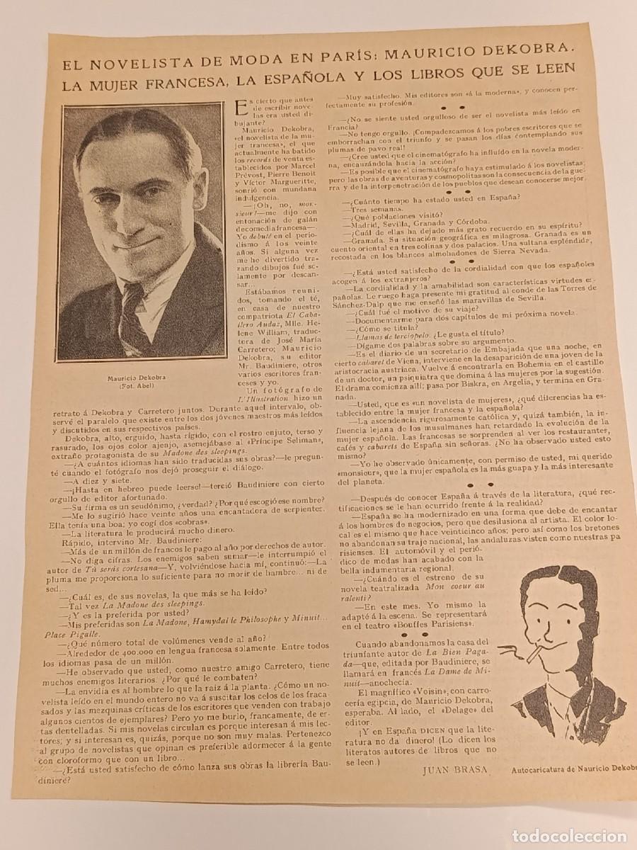 Coleccionismo de revistas y peri&oacute;dicos: Entrevista A&ntilde;os 20 Mauricio Dekobra &rdquo;El novelista de moda en Par&iacute;s&rdquo;. Caricatura. Literatura / Granad