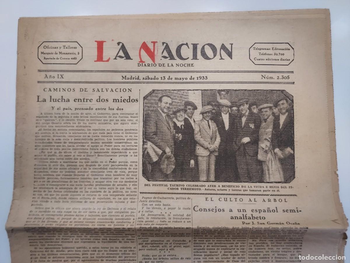 Coleccionismo de revistas y peri&oacute;dicos: Peri&oacute;dico LA NACI&Oacute;N DIARIO DE LA NOCHE. Madrid 13 mayo 1933 n&ordm; 2305. Anuncio El Corte Ingl&eacute;s trasera
