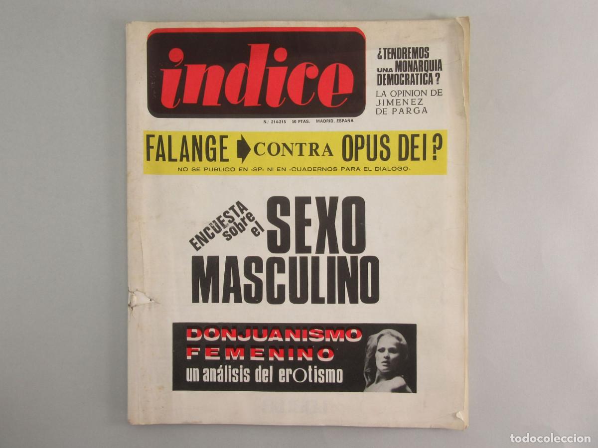 Coleccionismo de revistas y peri&oacute;dicos: Revista &iacute;ndice. N&ordm; 214-215. 1966. 1&ordf; Edici&oacute;n. Falange contra Opus Dei. Azor&iacute;n. Patino.