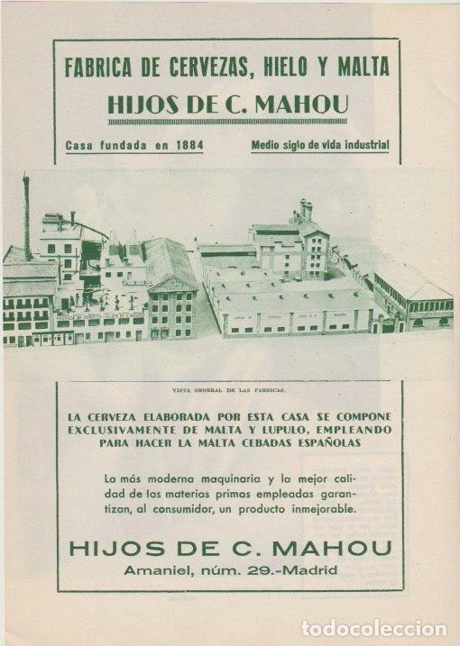 Coleccionismo de revistas y peri&oacute;dicos: Publicidad f&aacute;brica de cerveza hielo y malta Hijos de C. Mahou - 1935