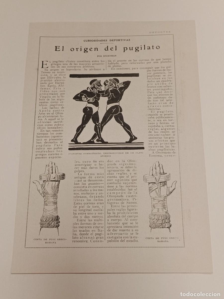 Coleccionismo de revistas y peri&oacute;dicos: Reportaje A&ntilde;o 1925 &rdquo;El Origen del Pugilato&rdquo; - Historia del Boxeo Antiguo y Grecia. Jack Dempsey.