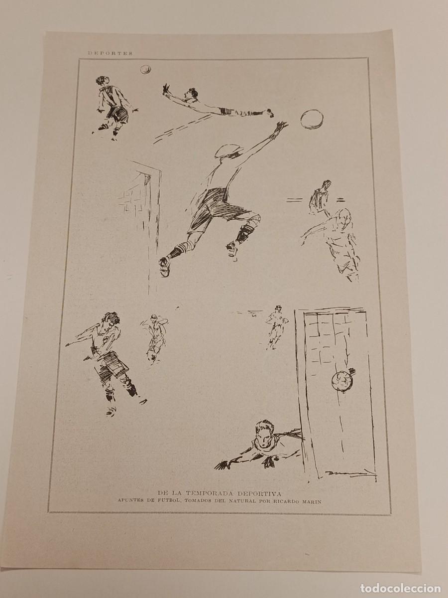 Coleccionismo de revistas y peri&oacute;dicos: L&aacute;mina F&uacute;tbol A&ntilde;os 20: &rdquo;Apuntes de F&uacute;tbol&rdquo; por Ricardo Mar&iacute;n. Ilustraci&oacute;n Original. Arte y Deporte.
