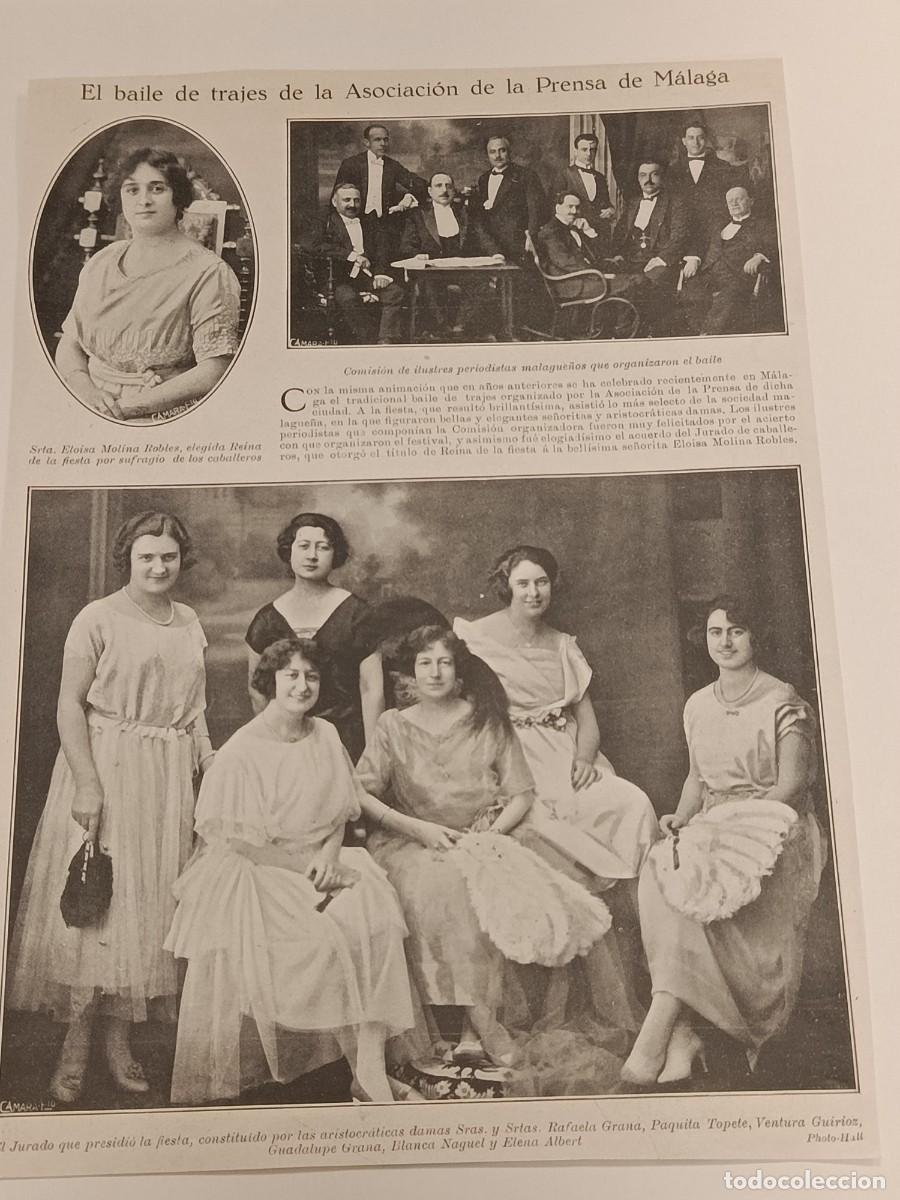 Coleccionismo de revistas y peri&oacute;dicos: Hoja Original Revista A&ntilde;os 20: M&aacute;laga - Baile de Trajes. Elo&iacute;sa Molina Robles, Damas Grana, Topete.
