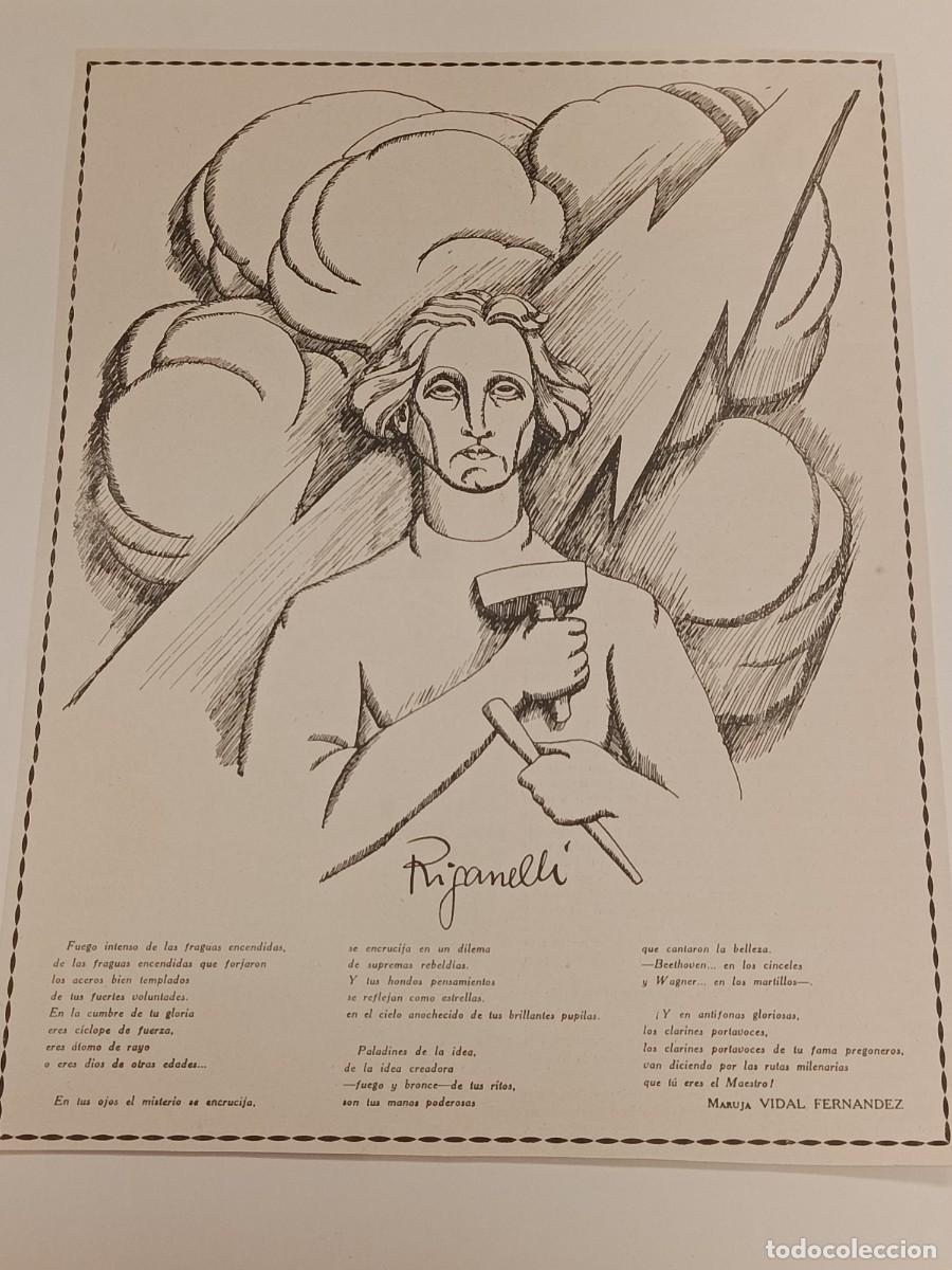 Coleccionismo de revistas y peri&oacute;dicos: L&aacute;mina Vanguardia A&ntilde;os 20: Escultor Riganelli &mdash; Ilustraci&oacute;n Expresionista y Poema de Maruja Vidal.