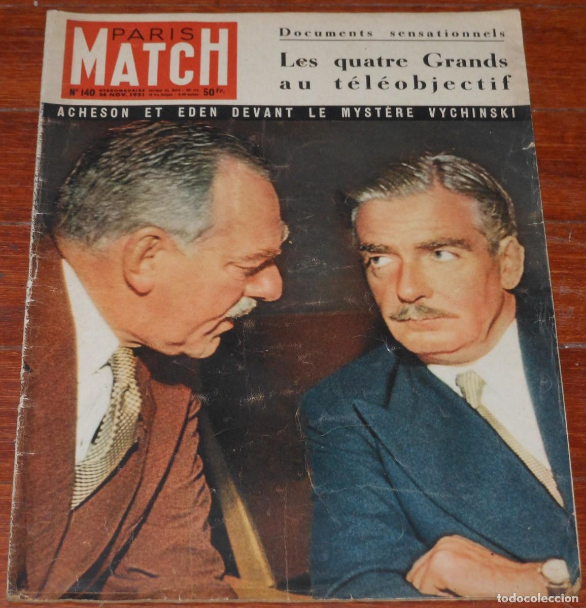 Coleccionismo de revistas y peri&oacute;dicos: PARIS MATCH #140 Noviembre 1951 Acheson Eden Devant Vychinski Politics Francia revista magazine