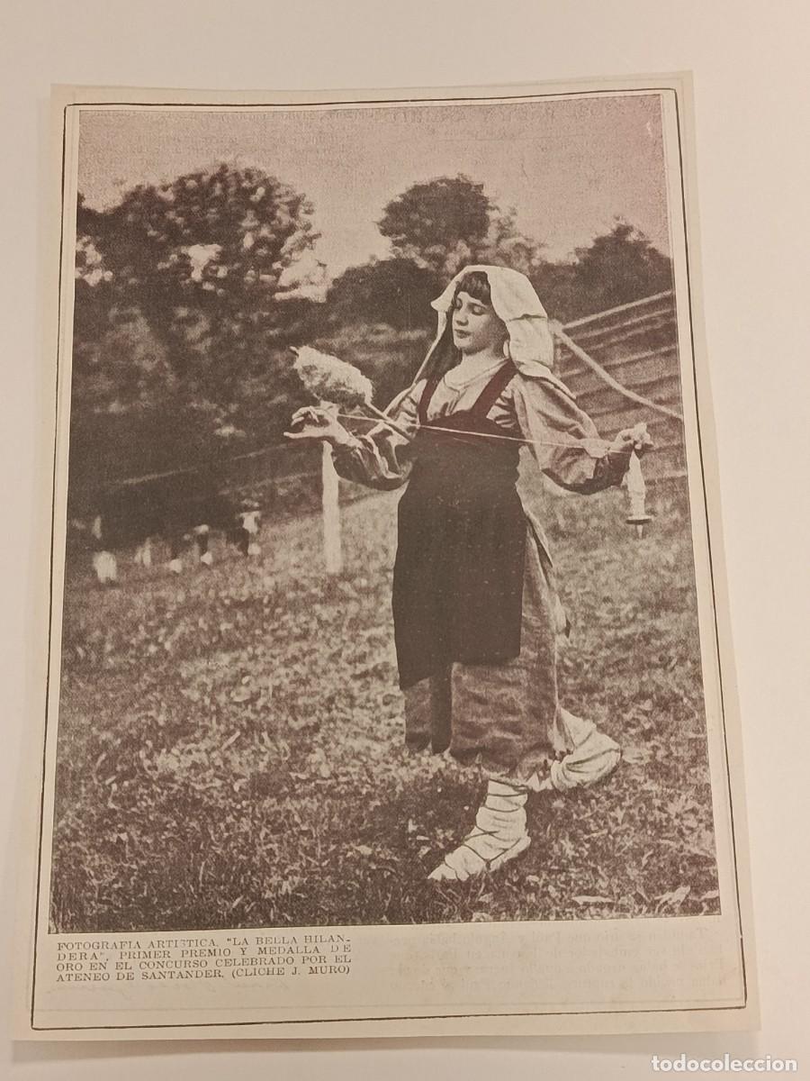 Coleccionismo de revistas y peri&oacute;dicos: L&aacute;mina Original de Revista: Cantabria Costumbrista &mdash; Hilandera con Rueca. Foto J. Muro