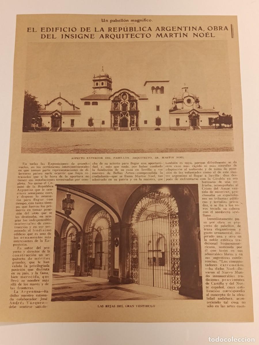 Coleccionismo de revistas y peri&oacute;dicos: Sevilla 1929: Pabell&oacute;n de Argentina por Mart&iacute;n No&euml;l. Exposici&oacute;n Iberoamericana. Cer&aacute;mica Montalb&aacute;n.