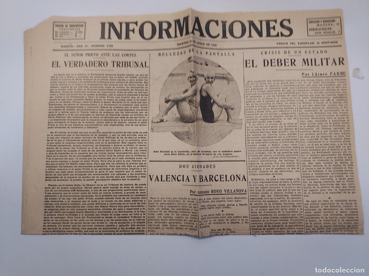 Collection Magazines and Newspapers: Peri&oacute;dico INFORMACIONES. Madrid 14 junio 1932 n&ordm; 3248. C&eacute;sar Gonz&aacute;lez-Ruano, Emilio Carrere