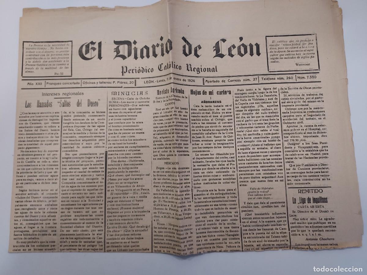 Coleccionismo de revistas y peri&oacute;dicos: EL DIARIO DE LE&Oacute;N. PERI&Oacute;DICO CAT&Oacute;LICO REGIONAL. Le&oacute;n 11 enero 1926 n&ordm; 7590. Noticias y anuncios