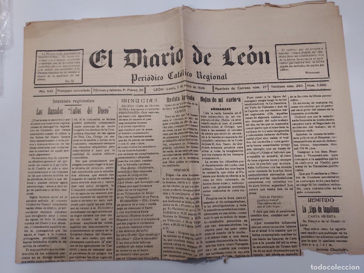 Coleccionismo de revistas y peri&oacute;dicos: EL DIARIO DE LE&Oacute;N. PERI&Oacute;DICO CAT&Oacute;LICO REGIONAL. Le&oacute;n 11 enero 1926 n&ordm; 7590. Noticias y anuncios