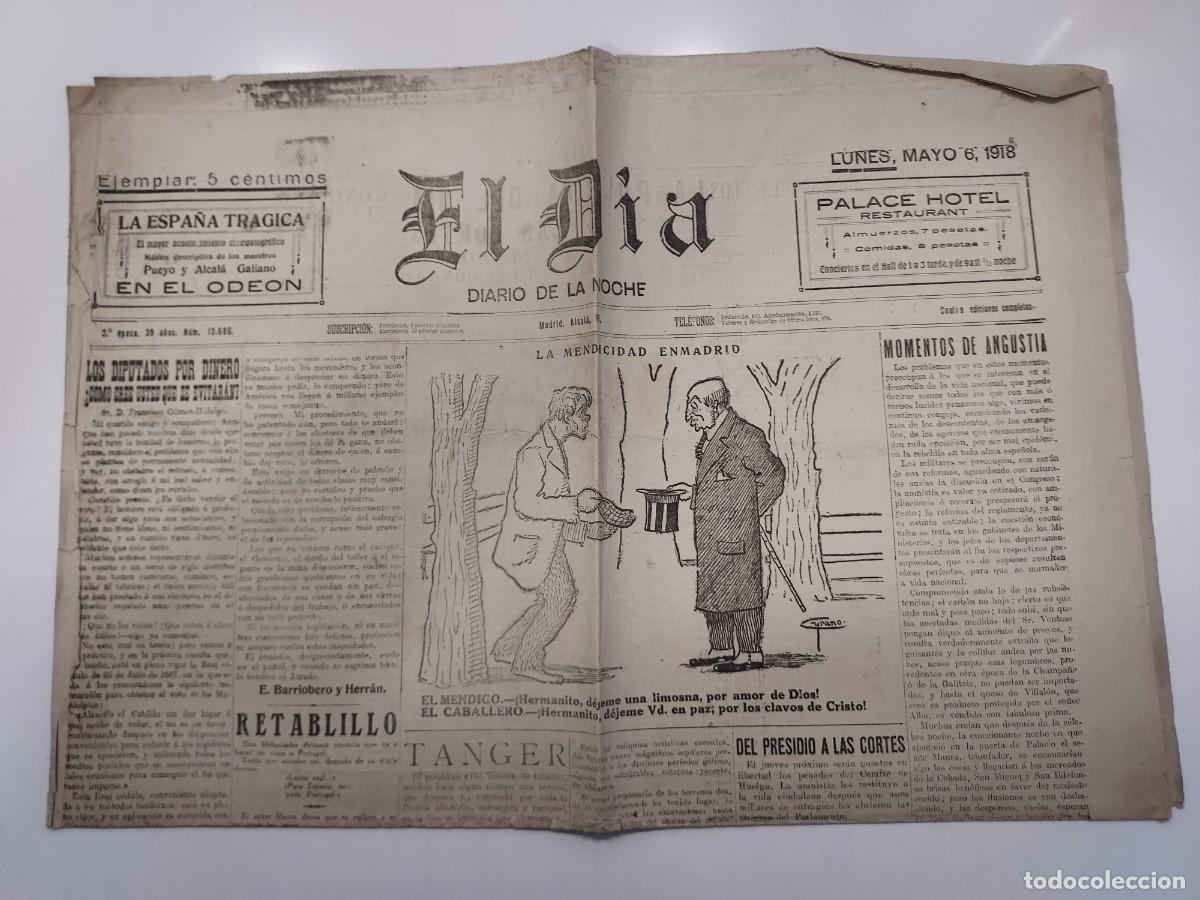 Coleccionismo de revistas y peri&oacute;dicos: Peri&oacute;dico EL DIA. Madrid 6 mayo 1918 n&ordm; 13686. Julio Nombela. Elegancias Five O'Clocl Tea. Politica