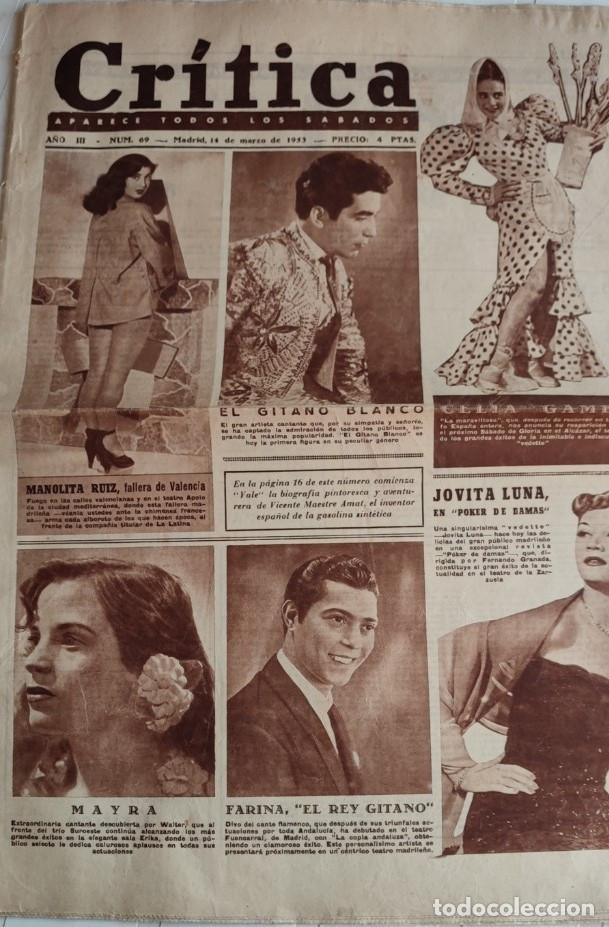 Coleccionismo de revistas y peri&oacute;dicos: REVISTA CRITICA A&Ntilde;O 1953, FARINA EL REY GITANO, EL GIT&Alpha;&Nu;&Omicron; BLANCO, ENANOS EDUARDINI, PEPITA SEVILLA,