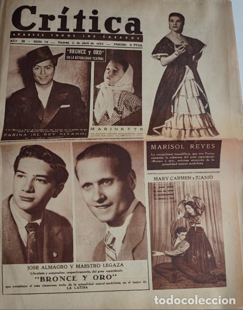 Coleccionismo de revistas y peri&oacute;dicos: REVISTA CRITICA A&Ntilde;O 1953, TELEVISION EXPERIMENTAL ESPA&Ntilde;OLA, FARINA EL RE GITANO, MAESTRO GIL SERRANO