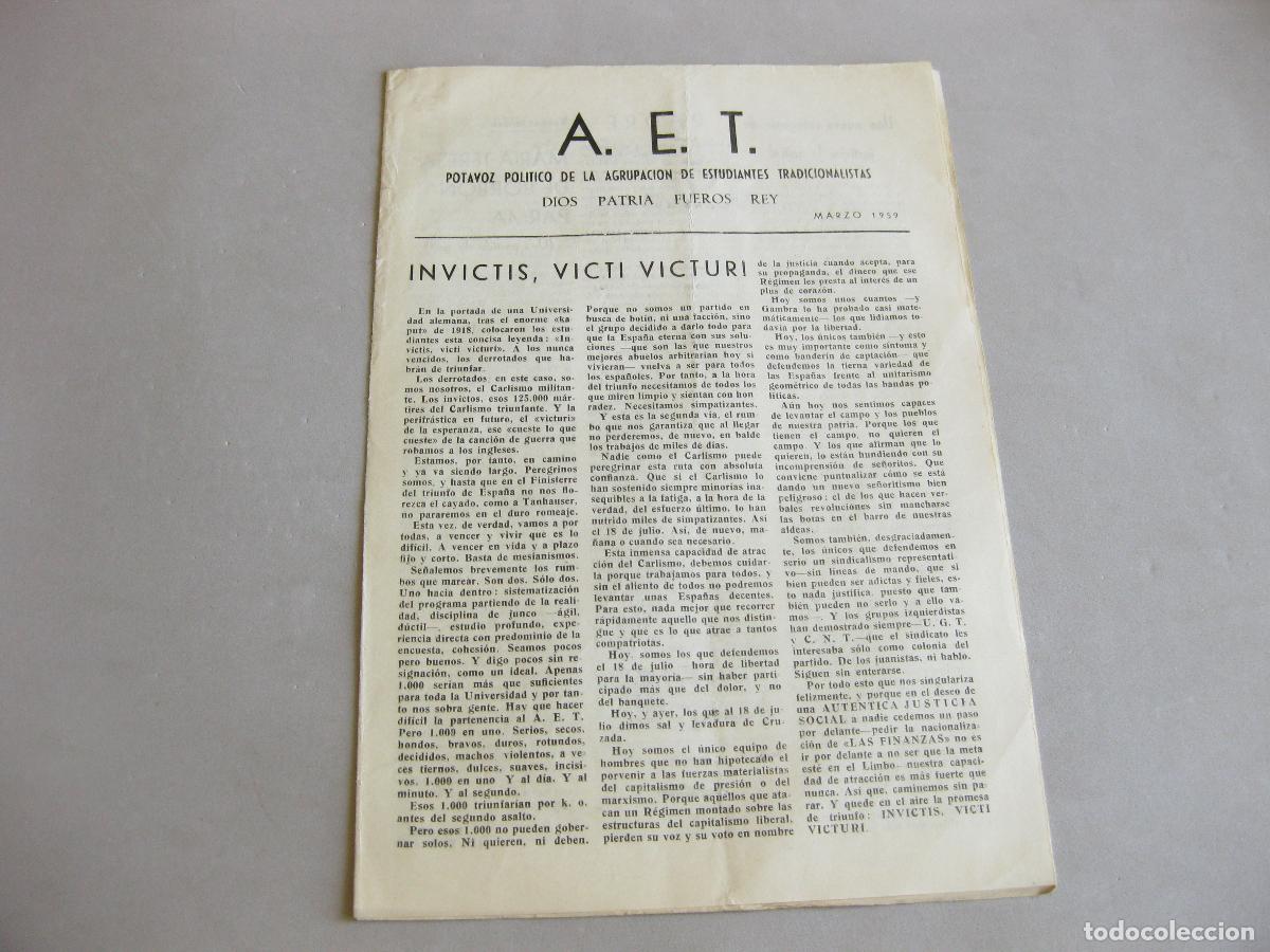 Collection Magazines and Newspapers: REVISTA A.E.T. PORTAVOZ POL&Iacute;TICO DE LA AGRUPACI&Oacute;N DE ESTUDIANTES TRADICIONALISTAS. CARLISMO. 1959