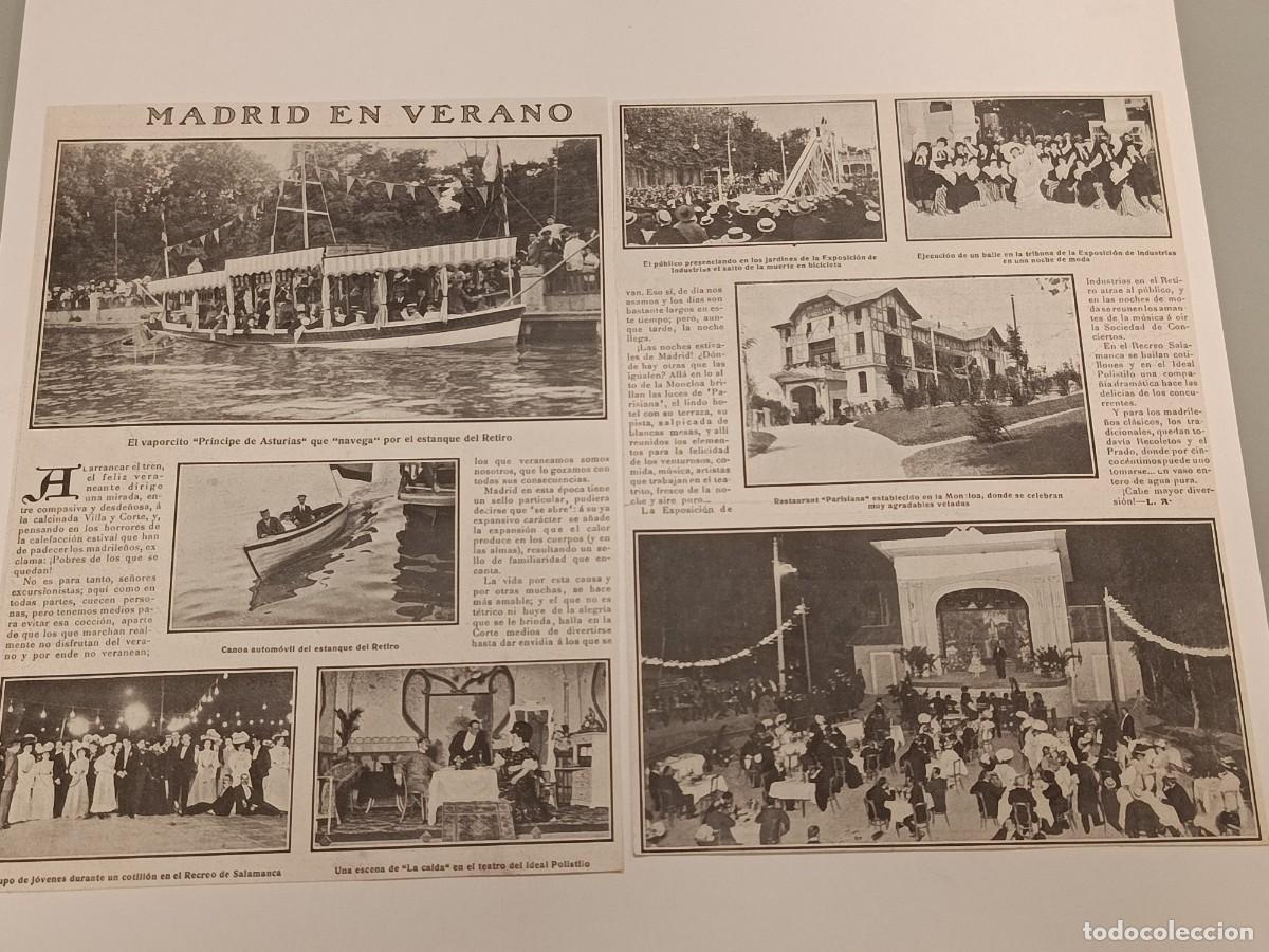Collezionismo di Riviste e Giornali: Reportaje Gr&aacute;fico Original 1907: El Retiro (Vaporcito Pr&iacute;ncipe de Asturias), Moncloa (Parisiana)