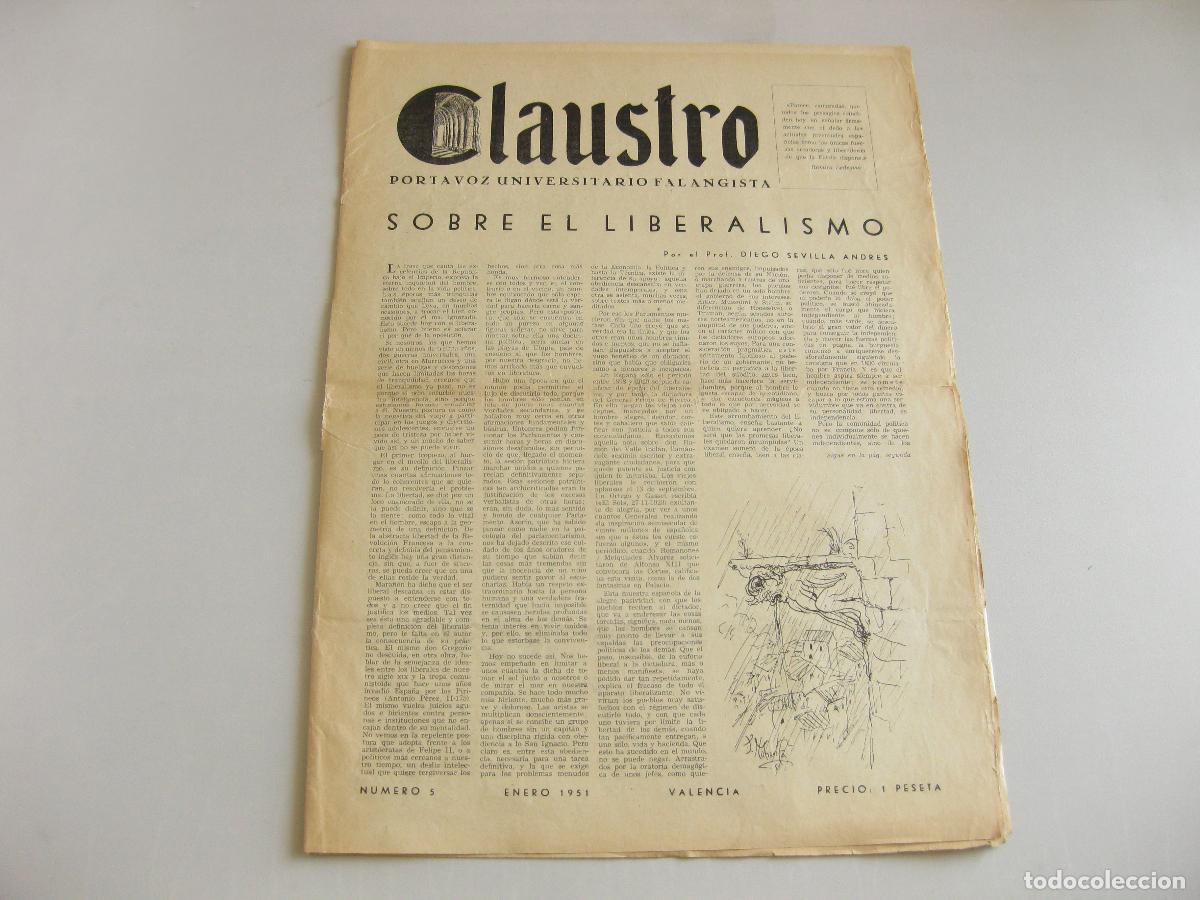 Coleccionismo de revistas y peri&oacute;dicos: REVISTA CLAUSTRO N&ordm; 5 DE ENERO DE 1951. PORTAVOZ UNIVERSITARIO FALANGISTA. SEU DE VALENCIA