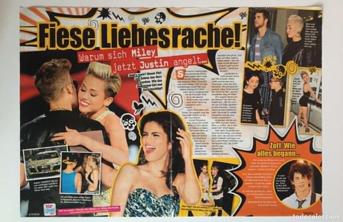 Coleccionismo de revistas y peri&oacute;dicos: Miley Cyrus, Justin Bieber & Selena Gomez Original 2-Page Magazine Clipping - Popcorn Germany Music