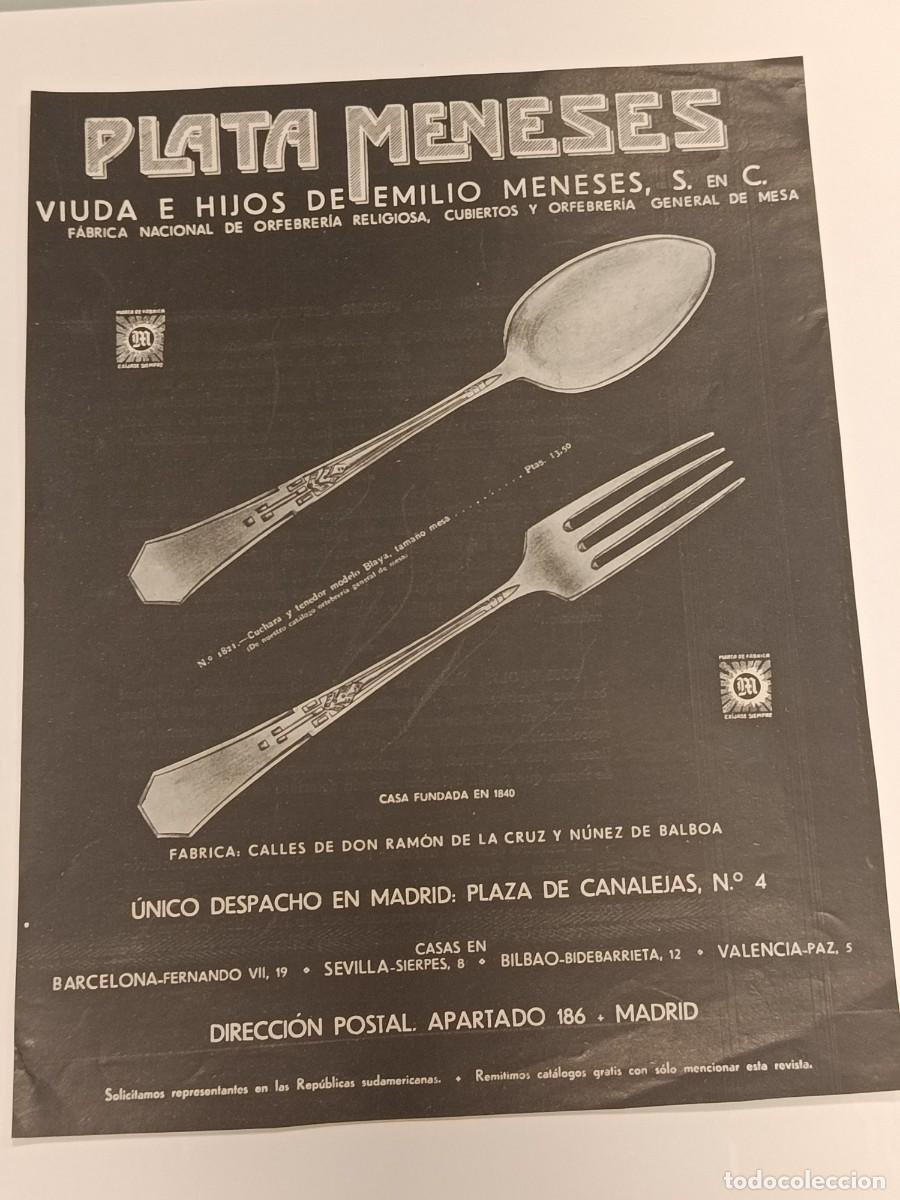 Coleccionismo de revistas y peri&oacute;dicos: Publicidad Antigua c. 1930: Plata Meneses &mdash; Cubiertos Modelo Blaya. Edificio Canalejas. Original.