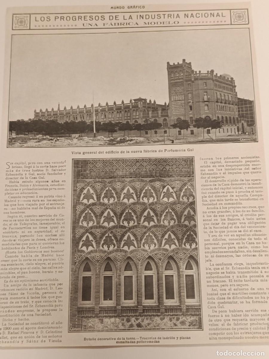 Coleccionismo de revistas y peri&oacute;dicos: Madrid Antiguo 1915: F&aacute;brica de Perfumer&iacute;a Gal (Moncloa). Arquitectura Neo-Mud&eacute;jar. Original.