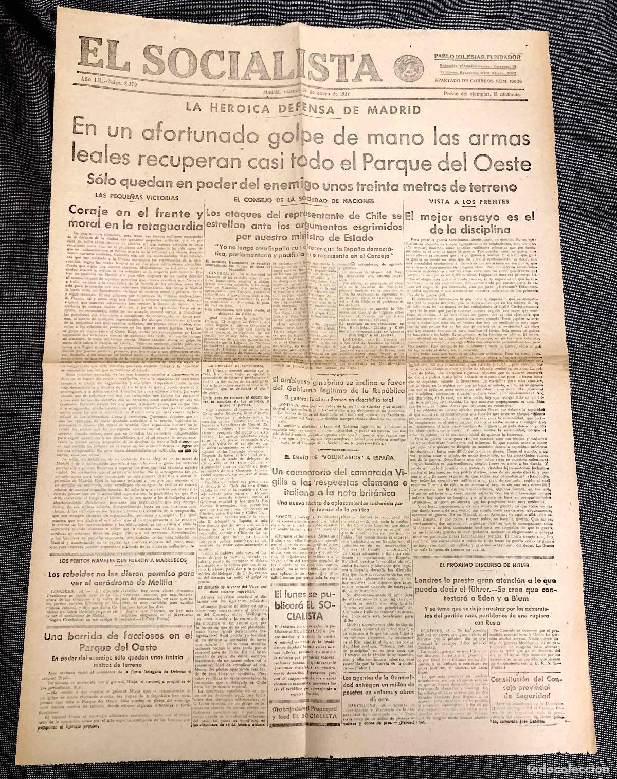 Coleccionismo de revistas y peri&oacute;dicos: PERIODICO EL SOCIALISTA. PABLO IGLESIAS, FUNDADOR. N&ordm; 8370. MADRID, 29 ENERO 1937. GUERRA CIVIL