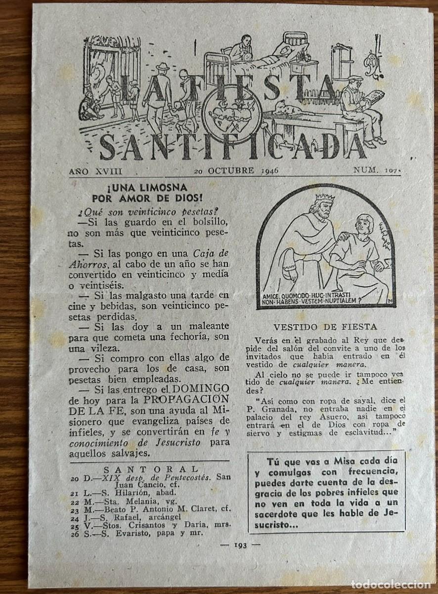 Coleccionismo de revistas y peri&oacute;dicos: LA FIESTA SANTIFICADA - N&Uacute;M. 107 - 20 OCTUBRE 1946 - CLARETIANOS - BARCELONA