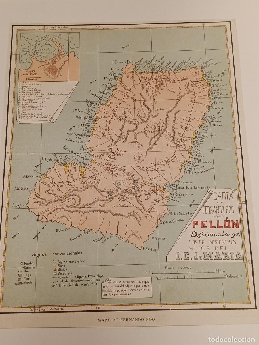 Coleccionismo de revistas y peri&oacute;dicos: Mapa Antiguo c. 1910: Isla de Fernando Poo (Guinea Espa&ntilde;ola) &mdash; Juli&aacute;n Pell&oacute;n y Claretianos. Original