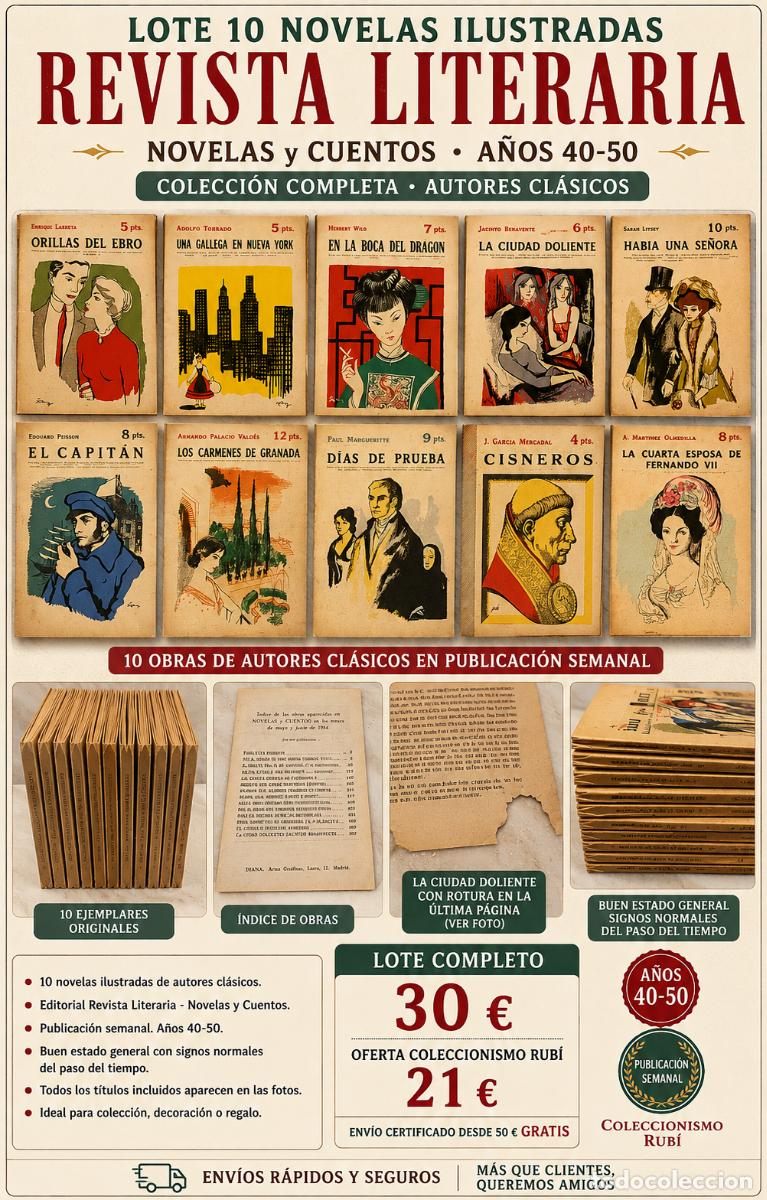 Coleccionismo de revistas y peri&oacute;dicos: LOTE 10 NOVELAS ILUSTRADAS | REVISTA LITERARIA NOVELAS Y CUENTOS | A&Ntilde;OS 40-50
