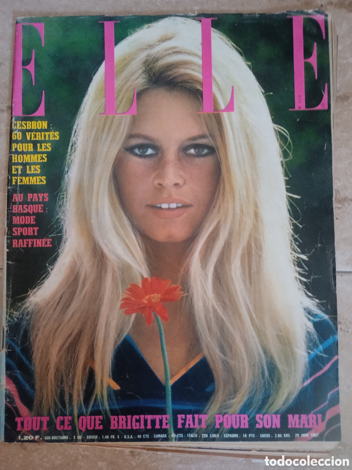 Coleccionismo de revistas y peri&oacute;dicos: Revista Elle n&deg;1123 portada y reportaje Brigitte Bardot