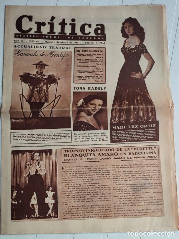 Coleccionismo de revistas y peri&oacute;dicos: REVISTA CRITICA A&Ntilde;O 1953, ADIVINO TOMAS MENES, MARIANELA DE MONTIJO, TONA RADELY, MARI LUZ ORTIZ, B