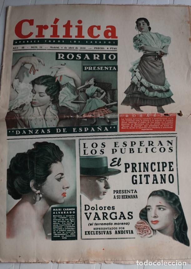 Coleccionismo de revistas y peri&oacute;dicos: REVISTA CRITICA A&Ntilde;O 1953, ROSARIO DANZAS DE ESPA&Ntilde;A, LOLA FLORES, EL PRINCIPE GITANO Y DOLORES VARGAS