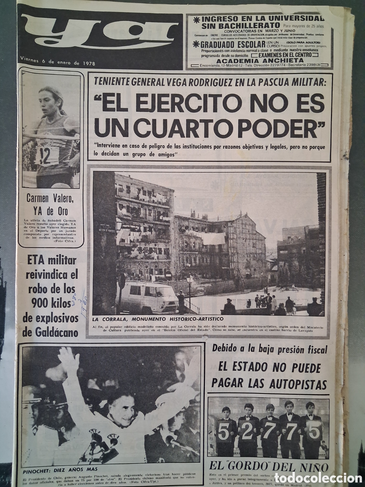 Coleccionismo de revistas y peri&oacute;dicos: Diario Ya 06/01/1978