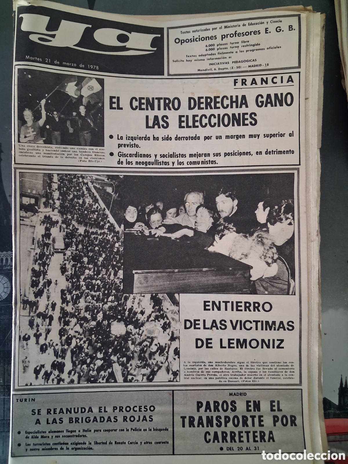 Coleccionismo de revistas y peri&oacute;dicos: Diario Ya 21/03/1978