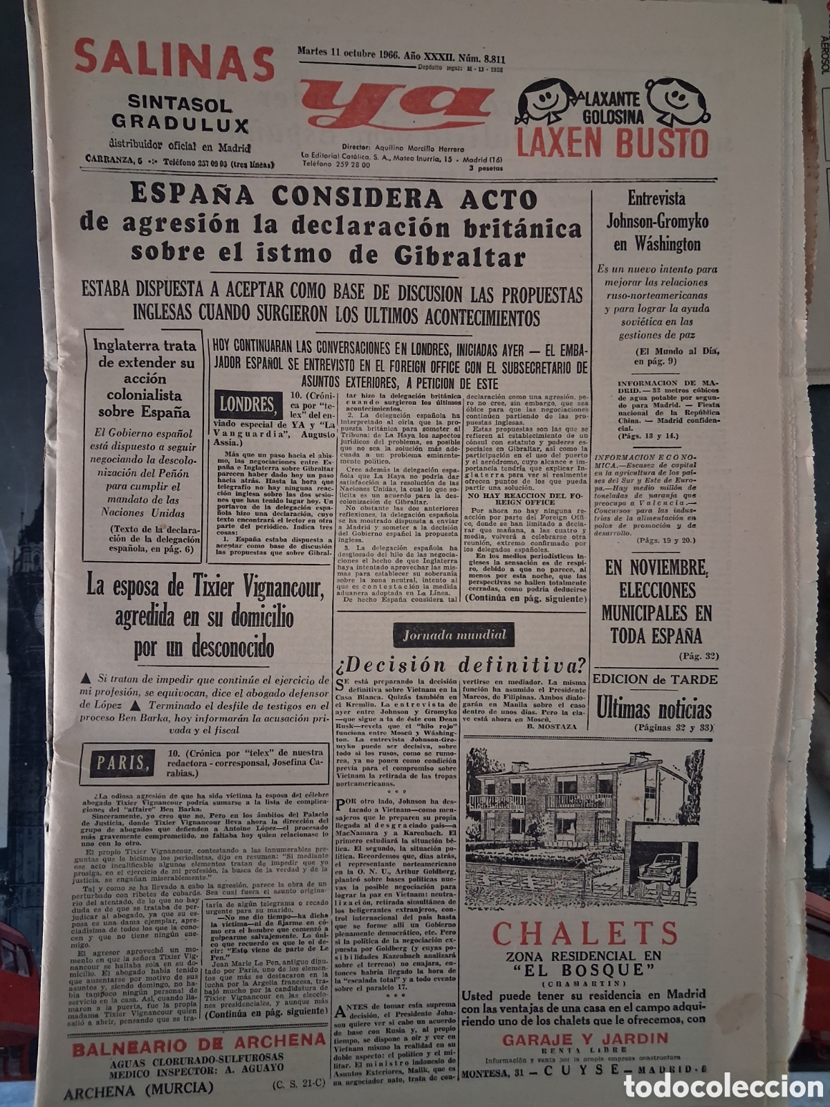 Coleccionismo de revistas y peri&oacute;dicos: Diario Ya 11/10/1966