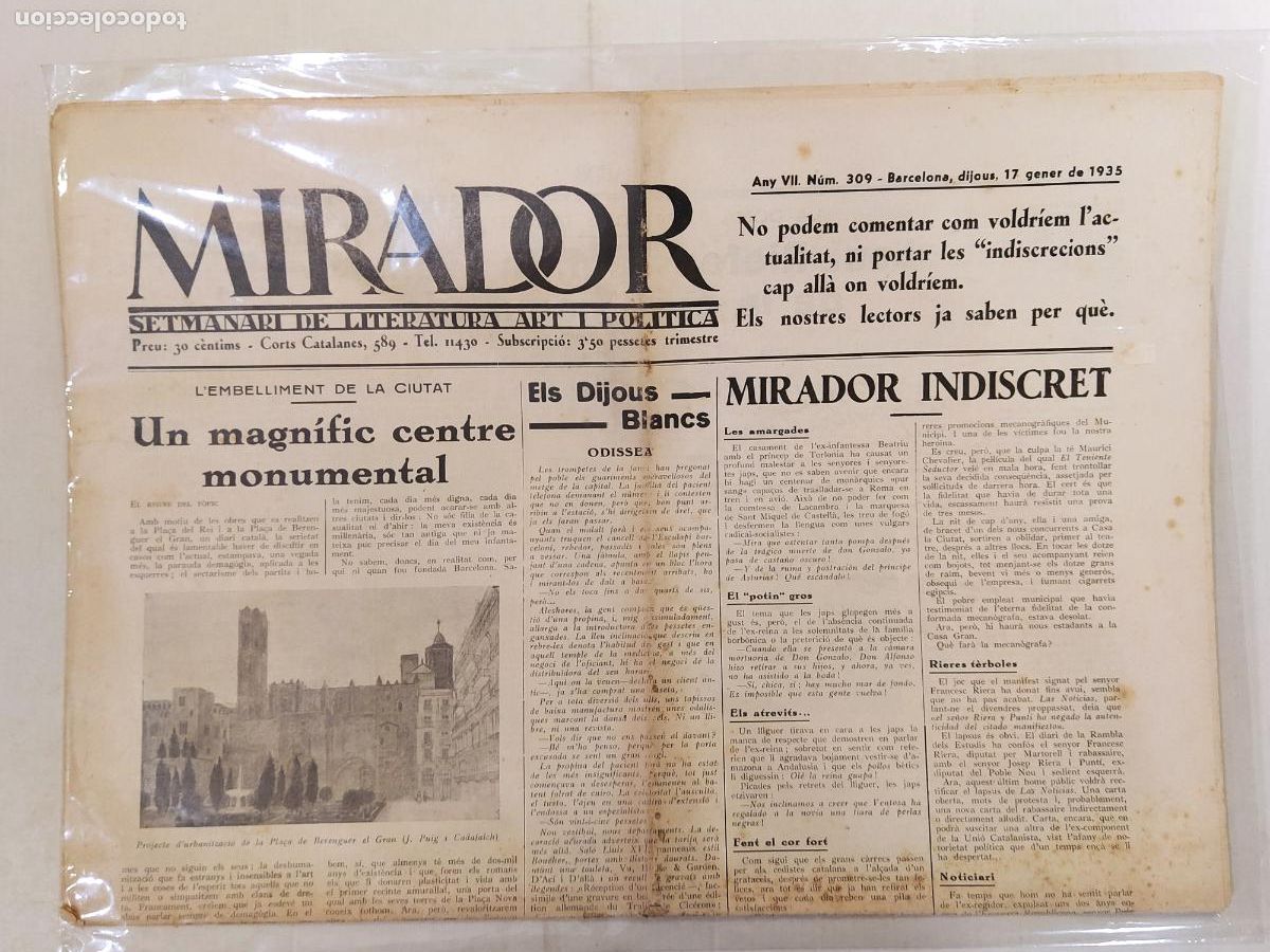 Coleccionismo de revistas y peri&oacute;dicos: MIRADOR - ANY 1935 NUMERO 309 - REPUBLICA - SETMANARI DE LITERATURA ART I POLITICA