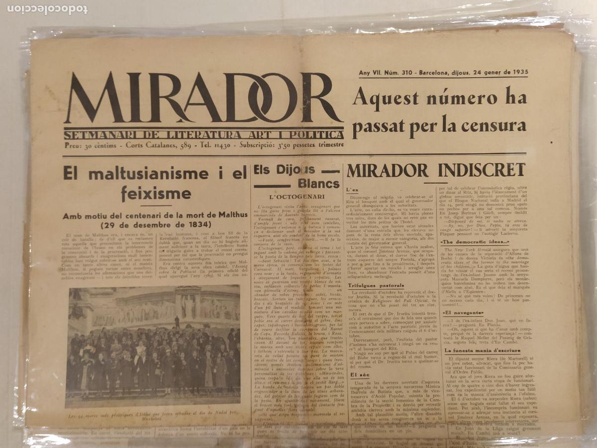 Coleccionismo de revistas y peri&oacute;dicos: MIRADOR - ANY 1935 NUMERO 310 - REPUBLICA - SETMANARI DE LITERATURA ART I POLITICA