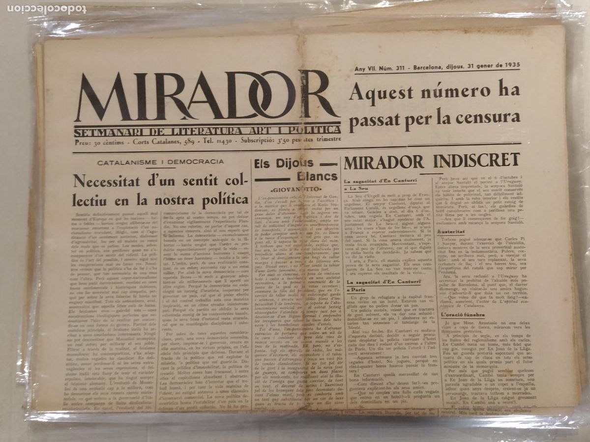 Coleccionismo de revistas y peri&oacute;dicos: MIRADOR - ANY 1935 NUMERO 311 - REPUBLICA - SETMANARI DE LITERATURA ART I POLITICA