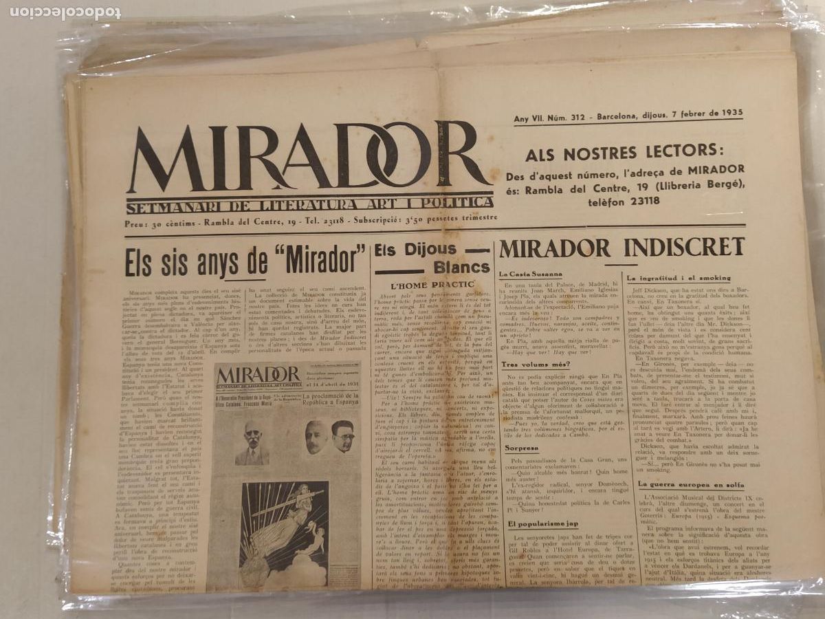Coleccionismo de revistas y peri&oacute;dicos: MIRADOR - ANY 1935 NUMERO 312 - REPUBLICA - SETMANARI DE LITERATURA ART I POLITICA