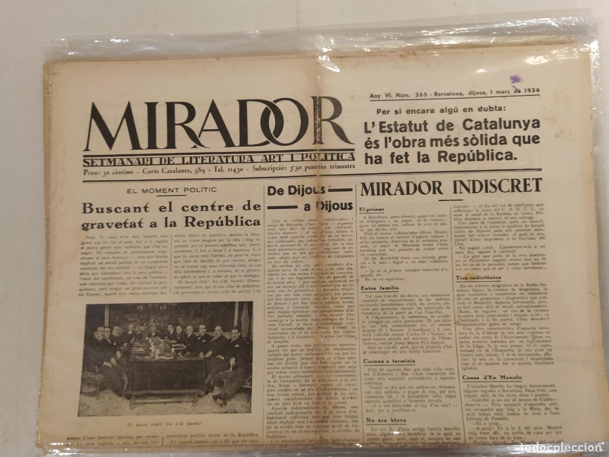 Coleccionismo de revistas y peri&oacute;dicos: MIRADOR - ANY 1934 NUMERO 265 - REPUBLICA - SETMANARI DE LITERATURA ART I POLITICA