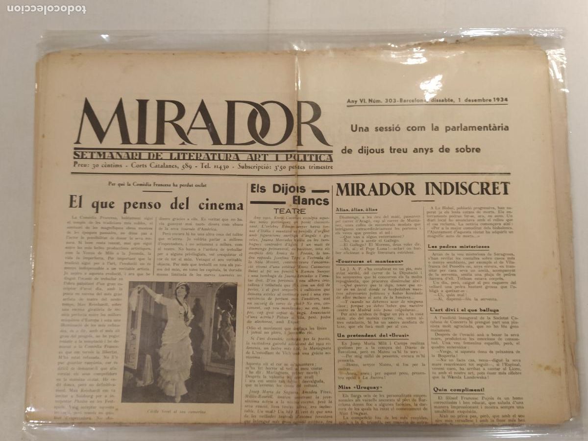 Coleccionismo de revistas y peri&oacute;dicos: MIRADOR - ANY 1934 NUMERO 303 - REPUBLICA - SETMANARI DE LITERATURA ART I POLITICA