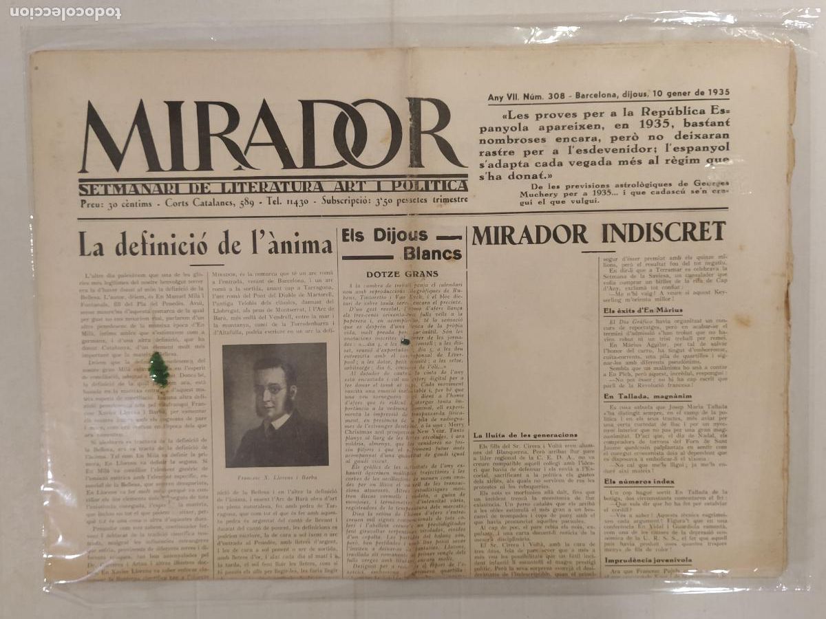 Coleccionismo de revistas y peri&oacute;dicos: MIRADOR - ANY 1935 NUMERO 308 - REPUBLICA - SETMANARI DE LITERATURA ART I POLITICA