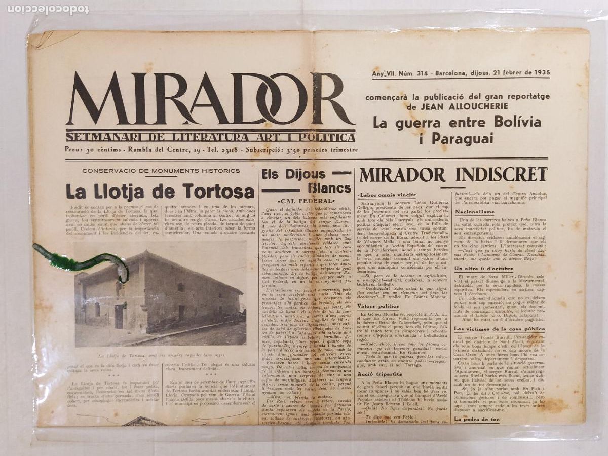 Coleccionismo de revistas y peri&oacute;dicos: MIRADOR - ANY 1935 NUMERO 314 - REPUBLICA - SETMANARI DE LITERATURA ART I POLITICA