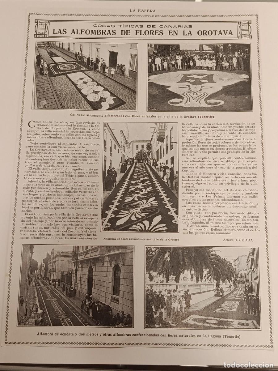Coleccionismo de revistas y peri&oacute;dicos: Hoja Revista La Esfera. Cosas T&iacute;picas de Canarias: Alfombras de Flores en La Orotava y La Laguna