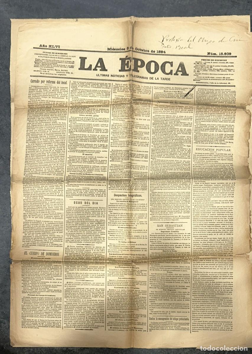 Collection Magazines and Newspapers: PERIODICO ANTIGUO LA EPOCA 3 OCTUBRE 1894