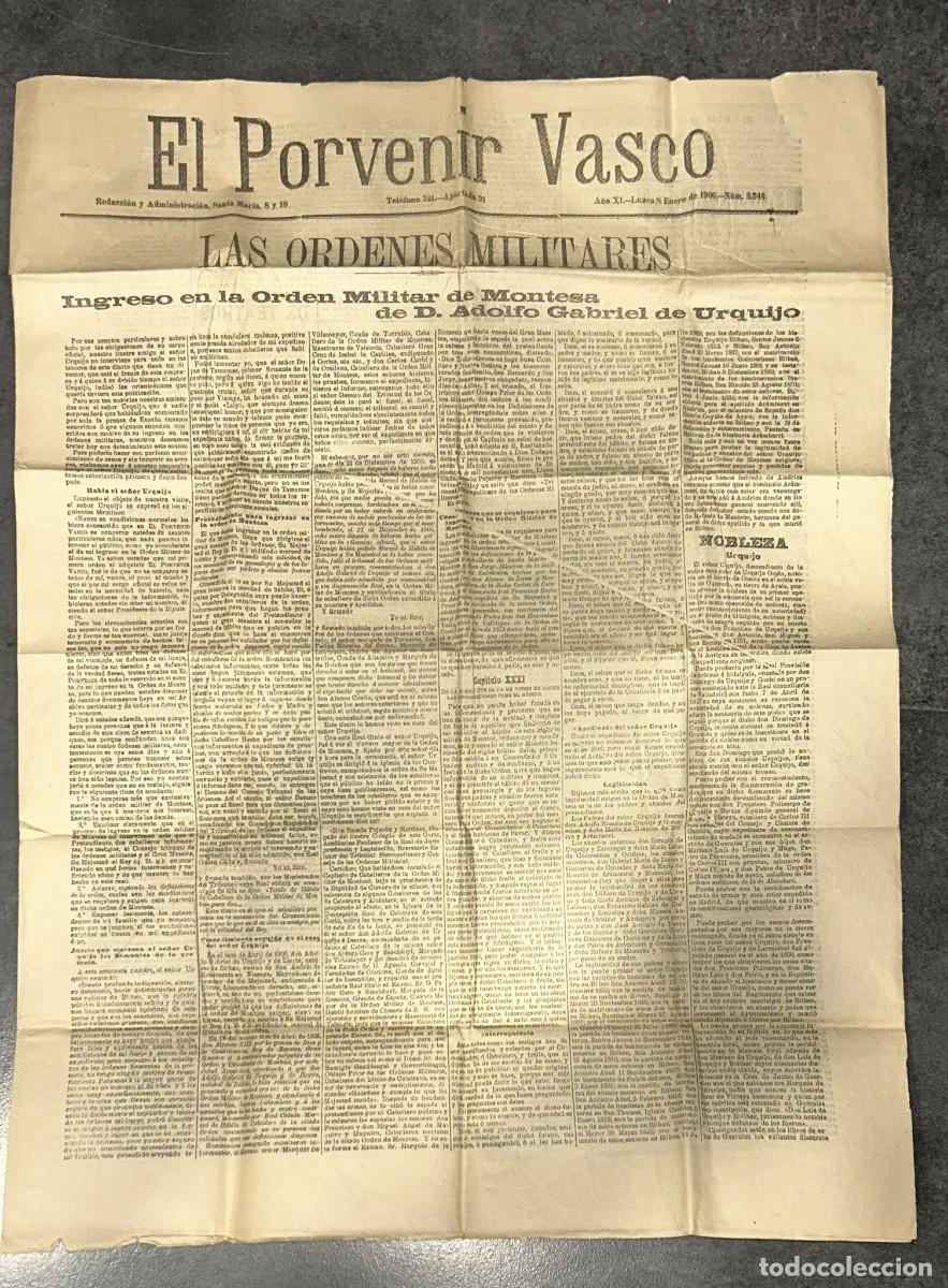 Coleccionismo de revistas y peri&oacute;dicos: PERIODICO ANTIGUO EL PORVENIR VASCO 8 ENERO 1906