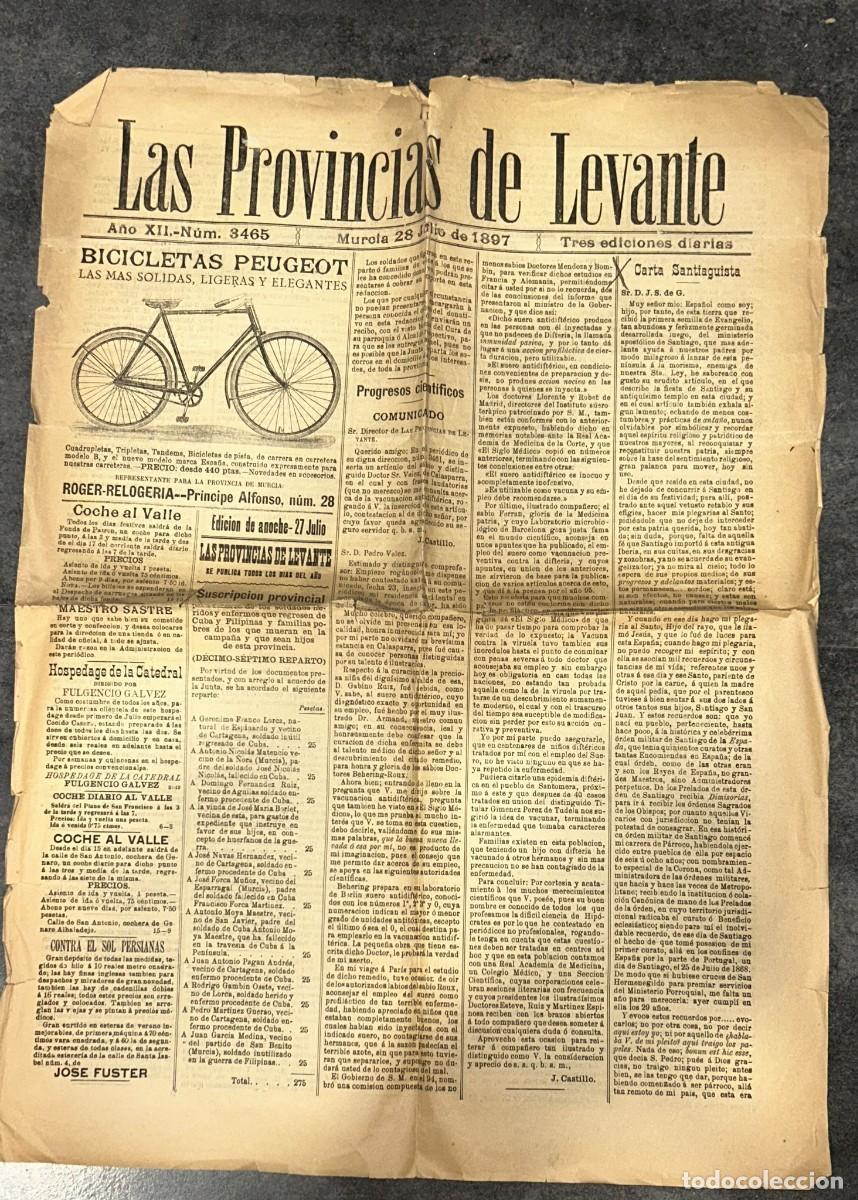 Colecionismo de Revistas e Jornais: PERIODICO ANTIGUO LAS PROVINCIAS DE LEVANTE DE 28 JULIO 1897