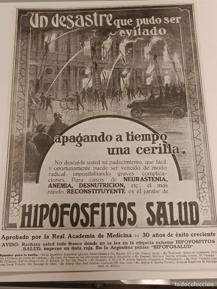 Coleccionismo de revistas y peri&oacute;dicos: Publicidad Antigua Revista 1920s - Bomberos Incendio Camion Hipofosfitos Salud Farmacia Medicina Ilu