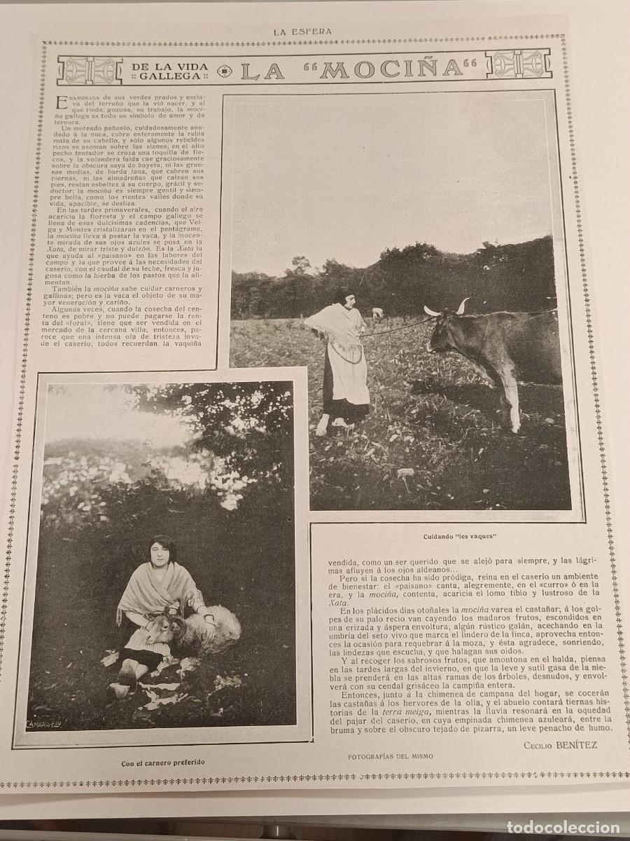 Coleccionismo de revistas y peri&oacute;dicos: Hoja Revista La Esfera. De la Vida Gallega: La Moci&ntilde;a. Costumbres de Galicia 1920s. Fotos &Eacute;poca