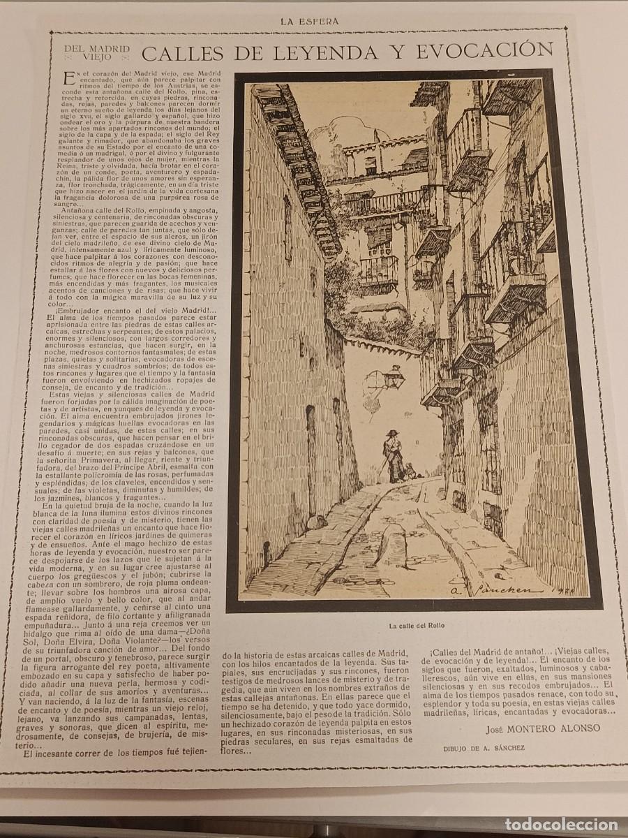 Coleccionismo de revistas y peri&oacute;dicos: Hoja Revista Antigua La Esfera. Del Madrid Viejo: La Calle del Rollo. Ilustraci&oacute;n de A. S&aacute;nchez 1920