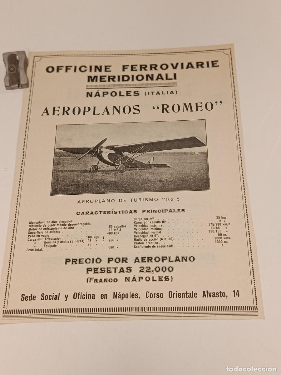 Coleccionismo de revistas y peri&oacute;dicos: Publicidad Antigua Aeroplano Romeo Ro 5 Aviacion Aeronautica Italia Pesetas Avion Cartel Motor 1930