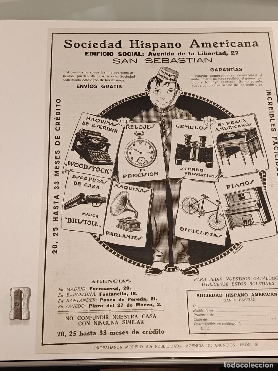 Coleccionismo de revistas y peri&oacute;dicos: Publicidad Antigua Sociedad Hispano Americana San Sebastian Maquina Escribir Woodstock Reloj Piano C
